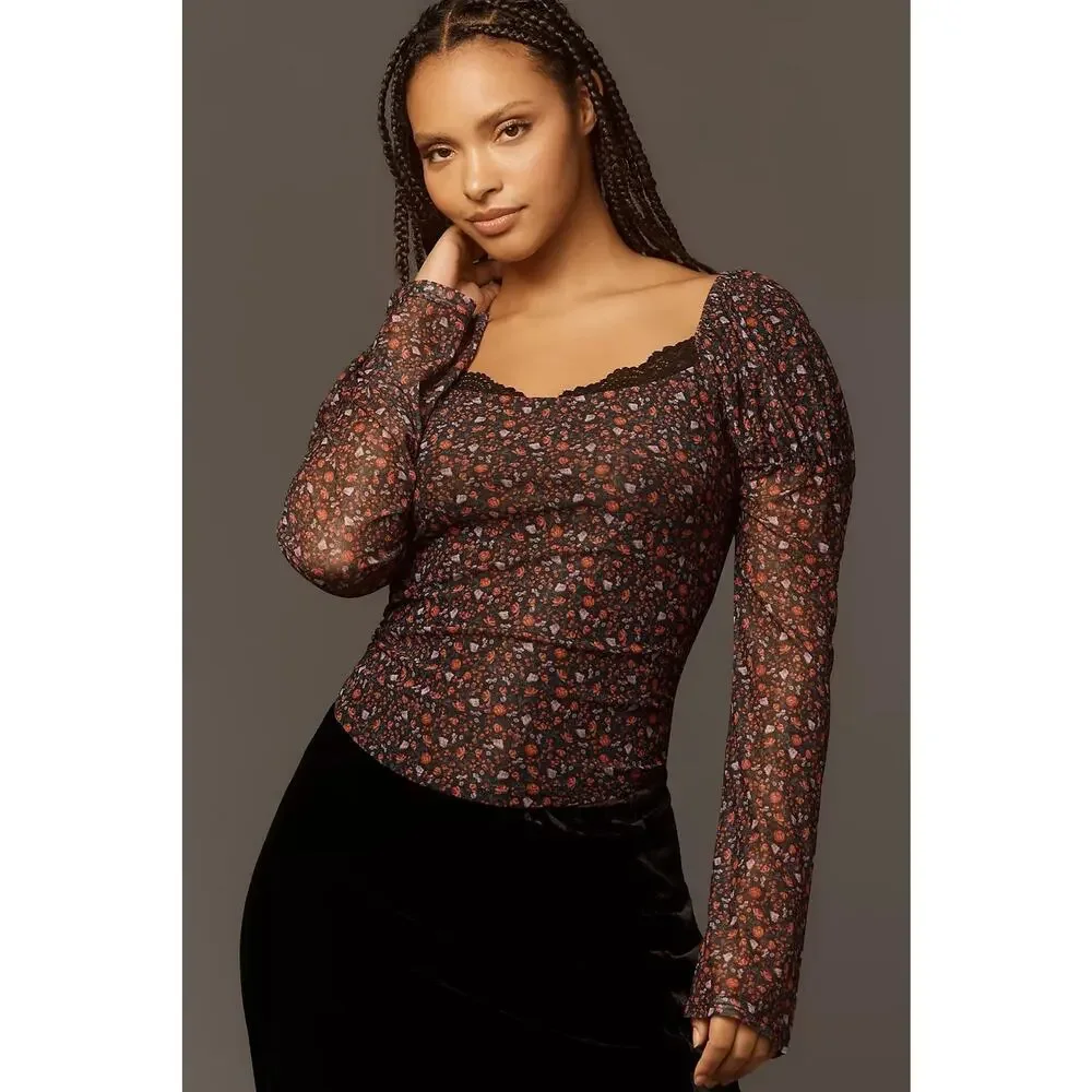 Anthropologie Maeve Brown Ditsy Floral Blouse Romantic Cottagecore Plus Size 3X